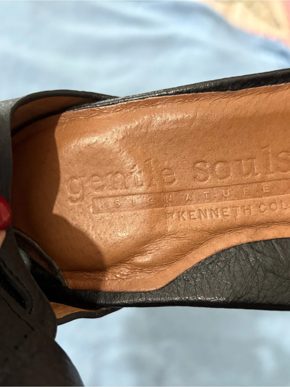 Kenneth Cole Gentle Soles Black Leather Ankle-Strap Wedge 7M